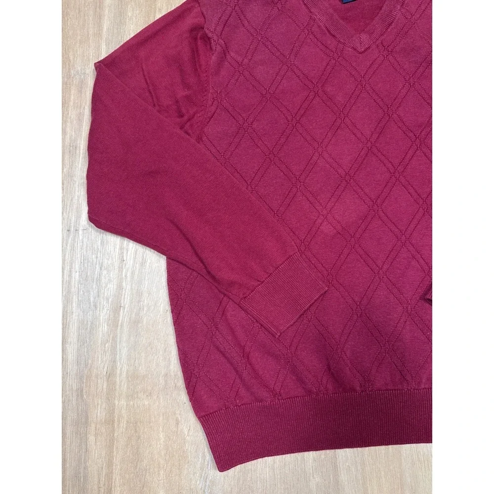 Saddlebred Mens V Neck Argyle Sweater Burgundy Size Medium 100 Cotton